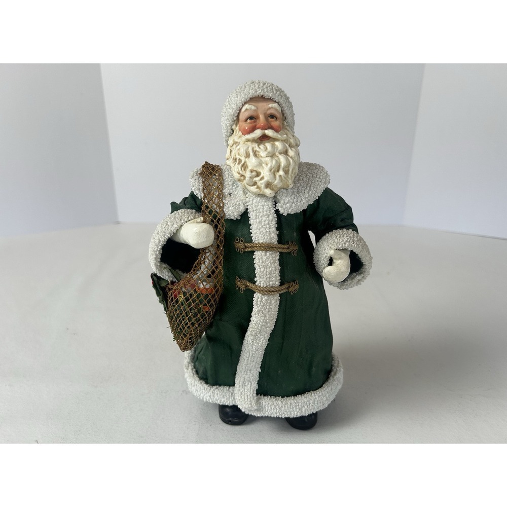 VTG 1993 Clothtique Santas Possible Dreams‎ Old World Santa Green Coat With Bag